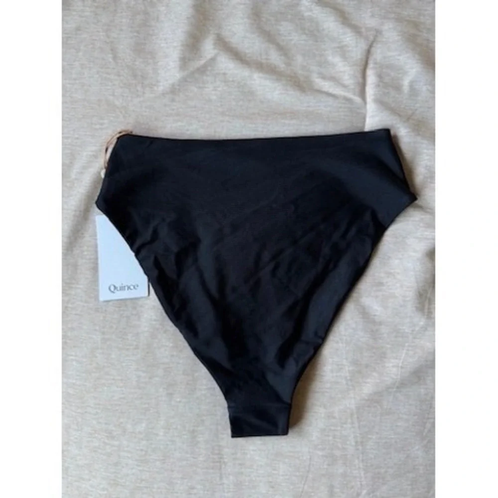 quince italian high-rise high-leg bikini bottom black, women size large